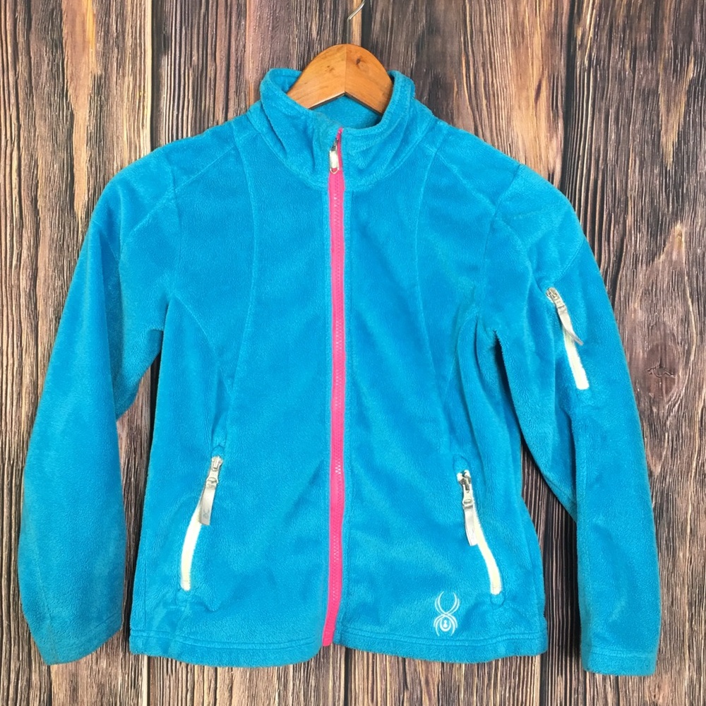 Girls Aqua Blue Hot Pink Fleece SPYDER Jacket M